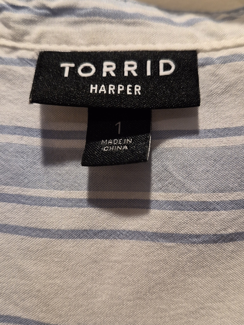 torrid White and Light Blue Striped V-Neck Utility Tunic - Picture 2 of 4
